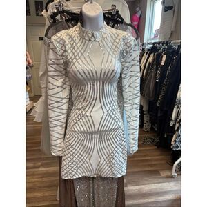 White and Silver Sequin Embellished Dress